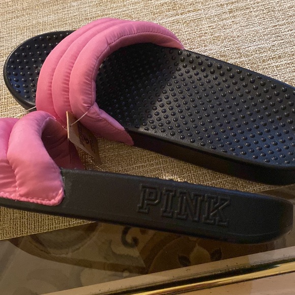 SALE NWT Victoria Secret Pink size L, Pink Soft Cushion Wide Strap SLIDES SHOES - Picture 2 of 8